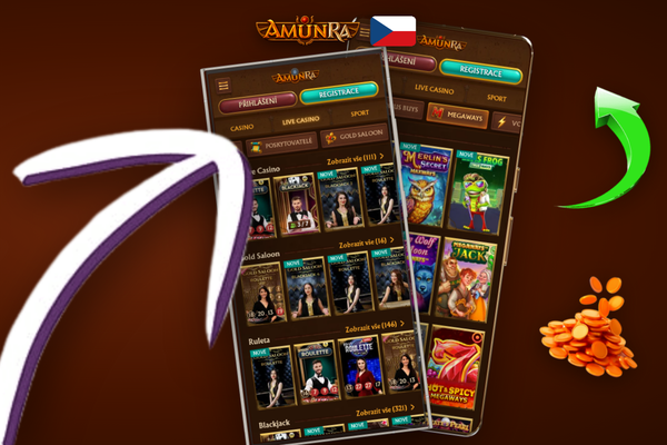 AmunRa Casino aplikace na Androidu a iOS se zobrazeným katalogem her